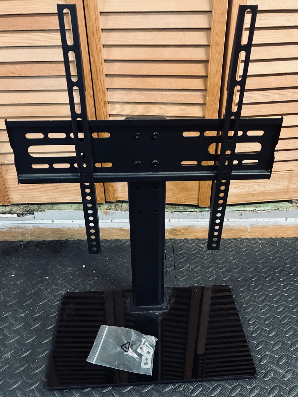 Black TV Stand Mount with Glass Base and Hardware